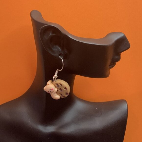 Teddy Bear Earring, Chocolate Chip Earring, Funny Food Earring, Bear Earring - Picture 3 of 5